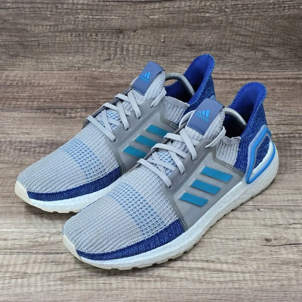 Adidas Ultraboost 19 Shock Cyan Men's Size 10.5 Gray Blue Running Shoes F35240
